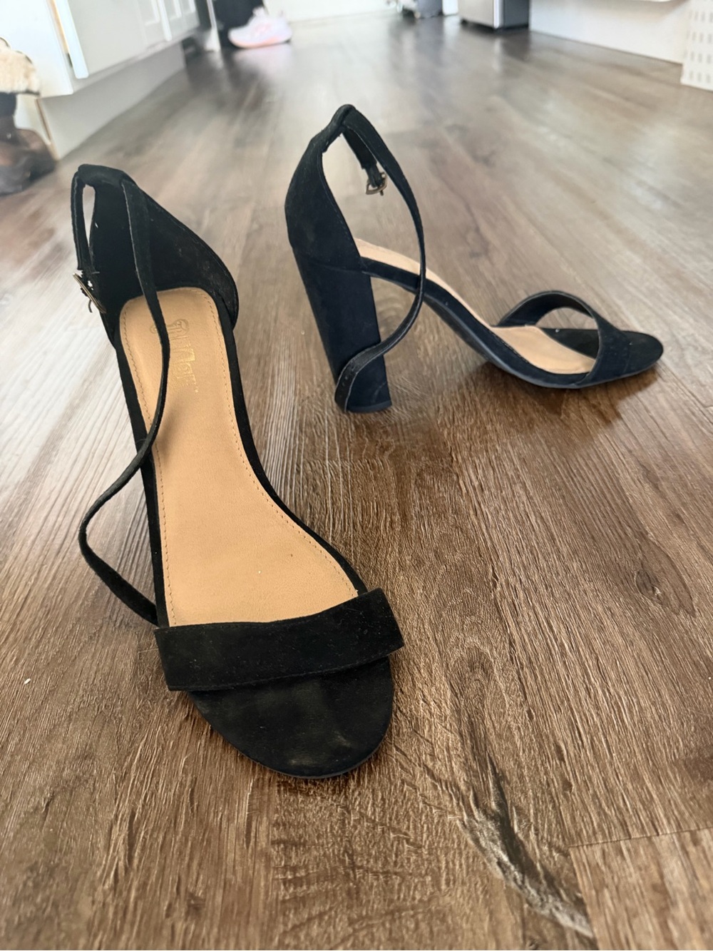 Brash Black Suede Ankle-Strap Block Heel Sandals